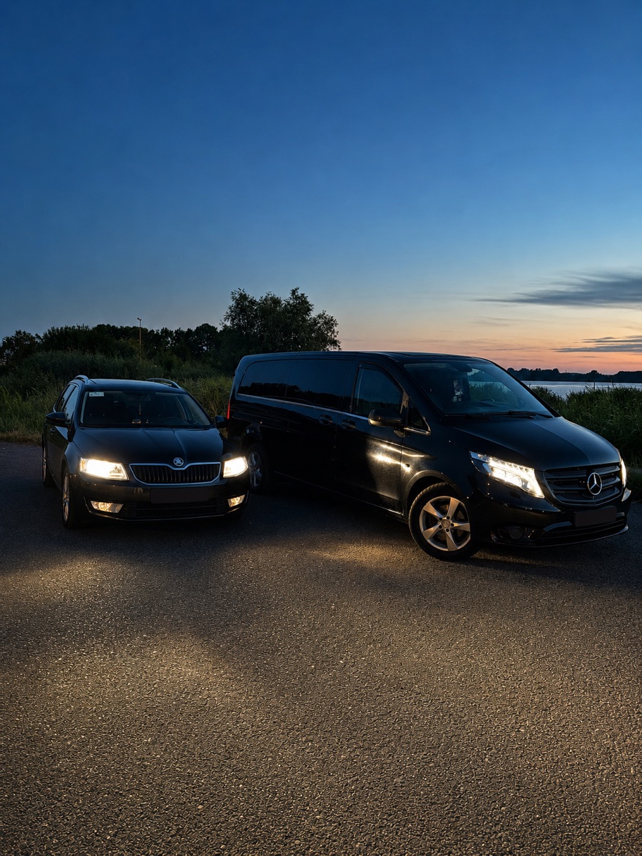 Stationwagen en Mercedes-Vito taxibus van Leidse Taxi Lijn